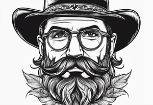 Wire rim glasses with a cowboy hat and handlebar mustache tattoo idea