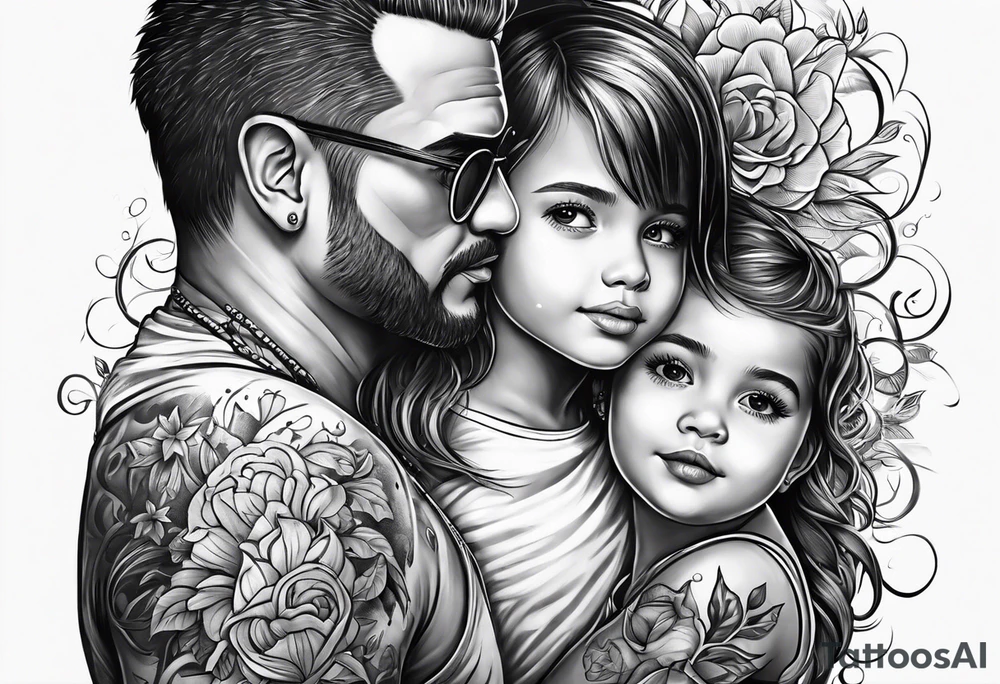 little girl with her dad and the word father tattoo idea