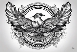 Mandala feather with birds, music, yin and yang, water tattoo idea