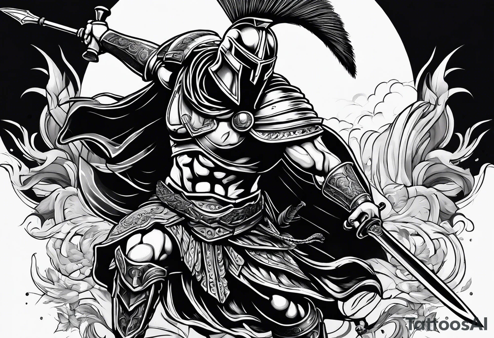 Spartan Warrior with spear
 trampling the weak and hurdling the dead tattoo idea