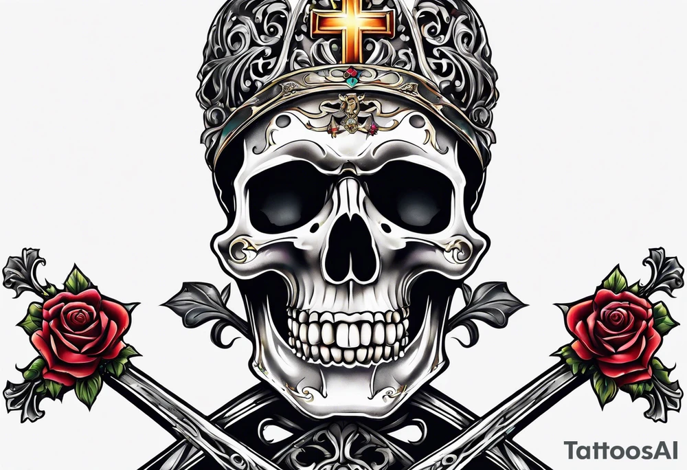 skeleton walking with a cross tattoo idea