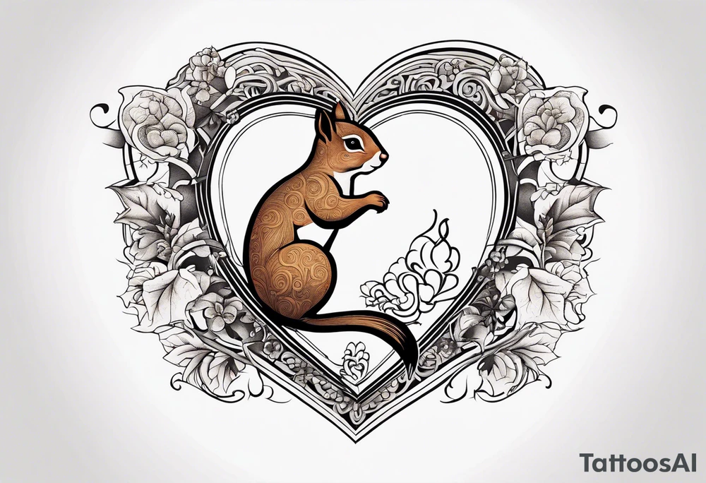 Heart with letters p, s, and o with a squirrel tattoo idea