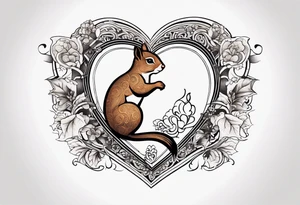 Heart with letters p, s, and o with a squirrel tattoo idea
