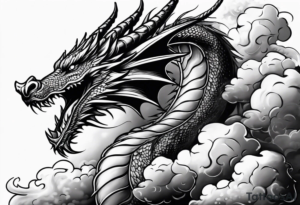 Dragon flying vertical through clouds tattoo idea