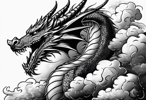 Dragon flying vertical through clouds tattoo idea