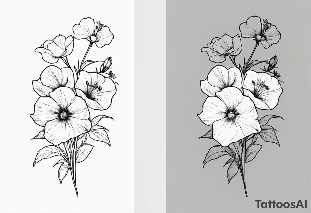 a flower bouquet including sweet pea, larkspur, morning glory and cosmos tattoo idea