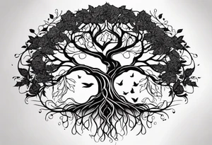 tree with long roots and branches tattoo idea