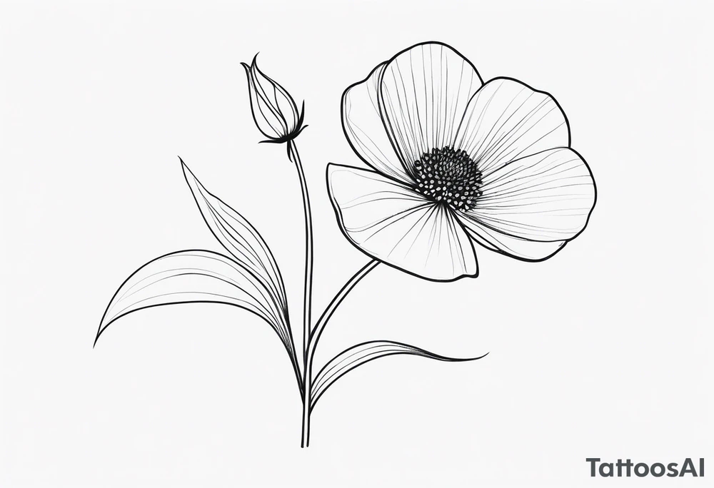 one very simple and no detailed waratha flower with stem in black and white, the few lines possible, fine-line tattoo idea