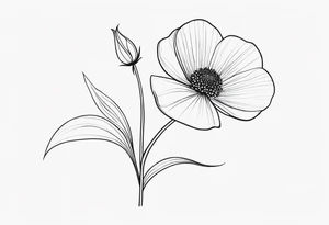 one very simple and no detailed waratha flower with stem in black and white, the few lines possible, fine-line tattoo idea