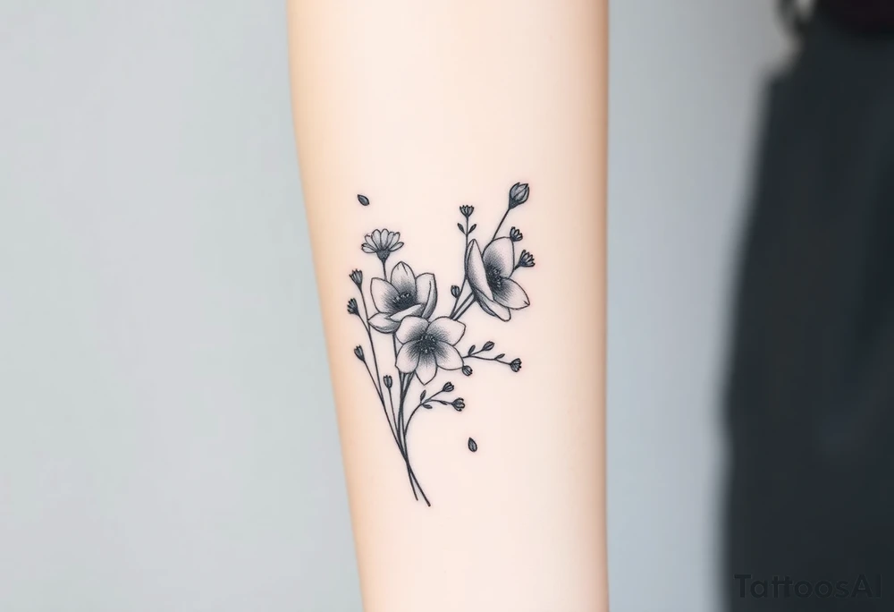 vintage bouquet of wild roses and meadow flowers with morning dew tattoo idea