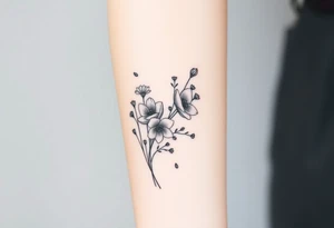 vintage bouquet of wild roses and meadow flowers with morning dew tattoo idea