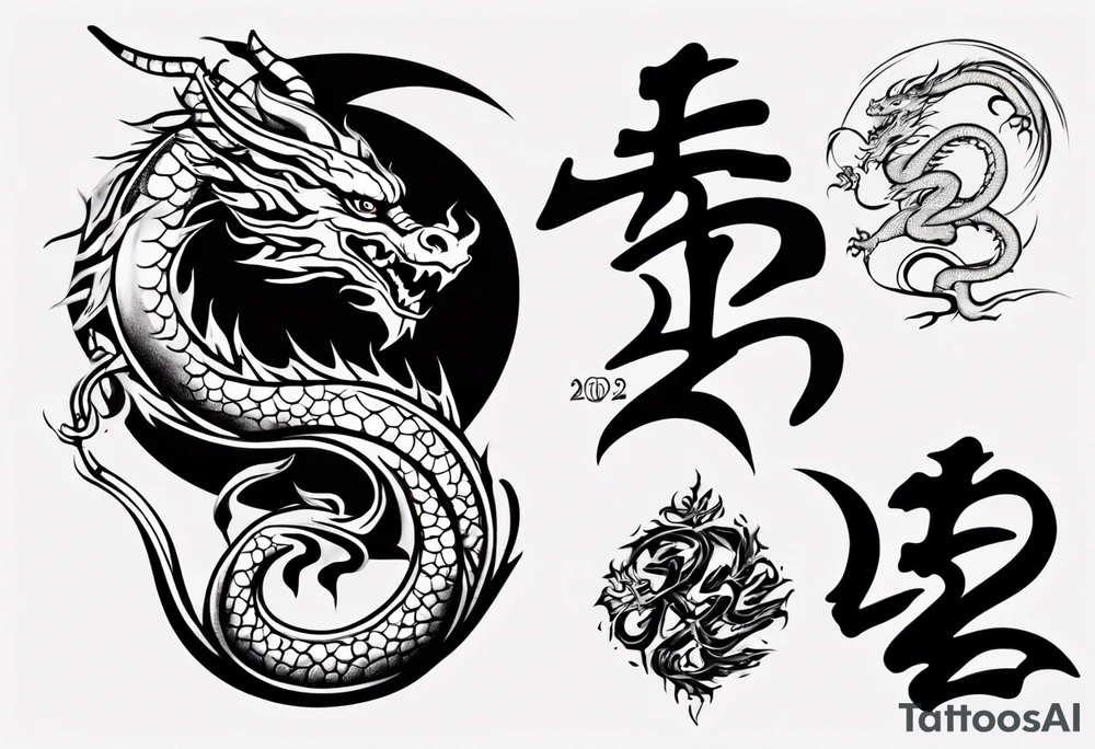 lunar new year tattoo the year 2024 a simplified dragon. Turn the numbers 2024 into a dragon tattoo idea