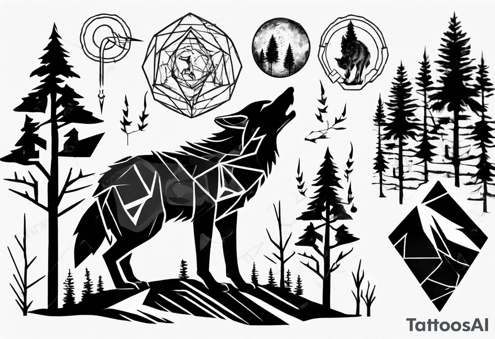 lightning over forest with wolf howling on drum tattoo idea lightning over forest with wolf howling on drum tattoo idea