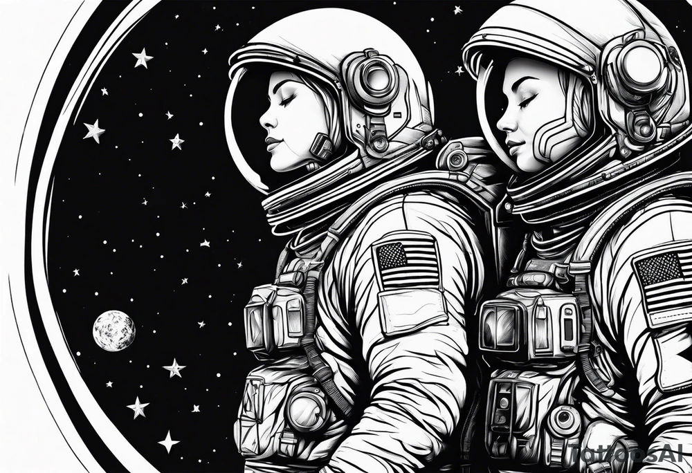 two astronauts hugging each other tattoo idea