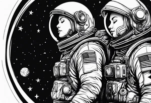 two astronauts hugging each other tattoo idea