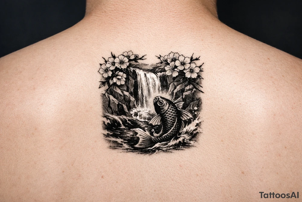 Asian style Cherry blossoms, waterfall, koi
half sleeve tattoo idea