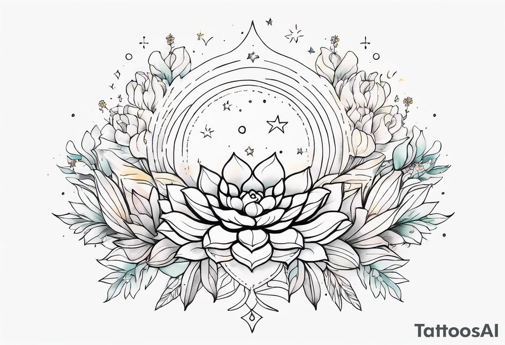 fine line with sun, stars, floral, dots, succulent
. Sternum tattoo tattoo idea