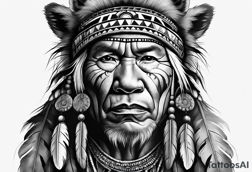 Native american medicine man in bear skin tattoo idea
