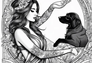 female dog reaching for hand of woman facing backwords tattoo idea