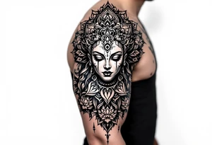 Durga goddess lotus chakras mandala tattoo idea