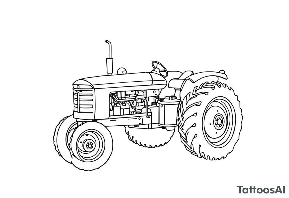 feminine tractor fine line tattoo idea