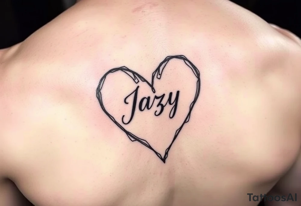 upper arm tattoo -broken heart outline for a deceased best friend with the name Jazy incorporated tattoo idea