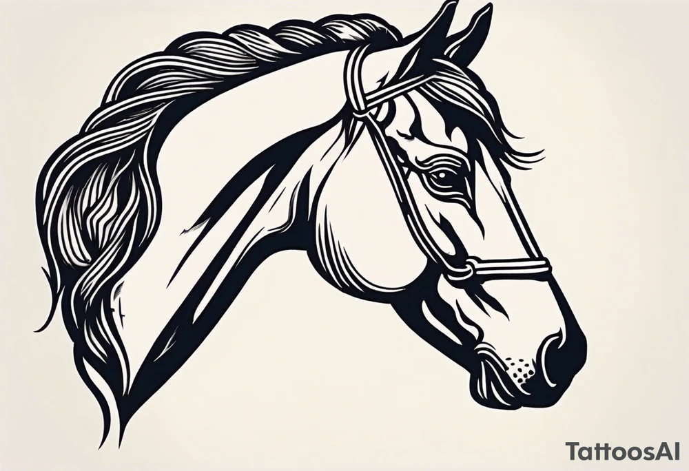 A horse head tattoo with a traditional design, 8x8 cm, in color. tattoo idea