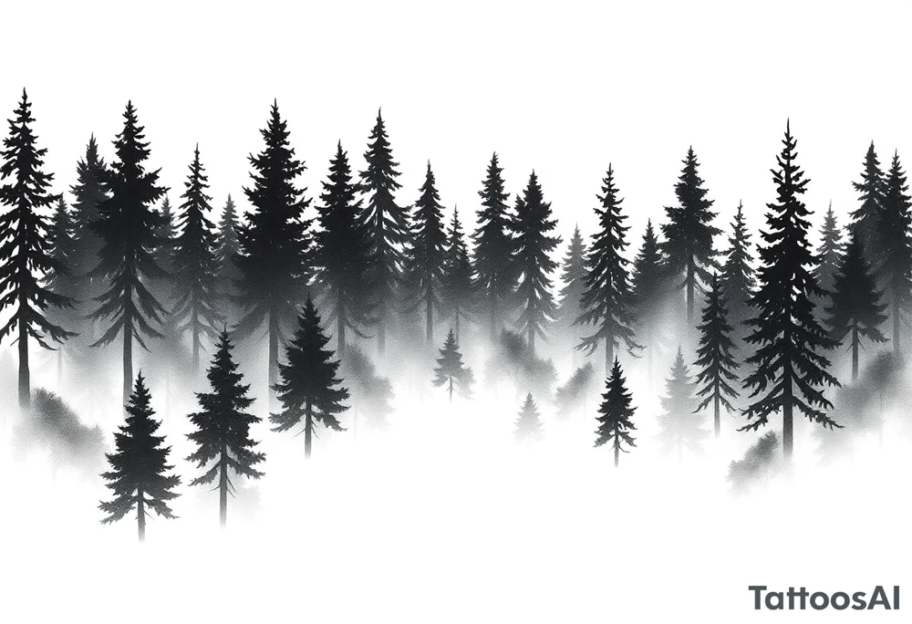Coniferouse forest silhouette with black and gray trees tattoo idea Coniferouse forest silhouette with black and gray trees tattoo idea
