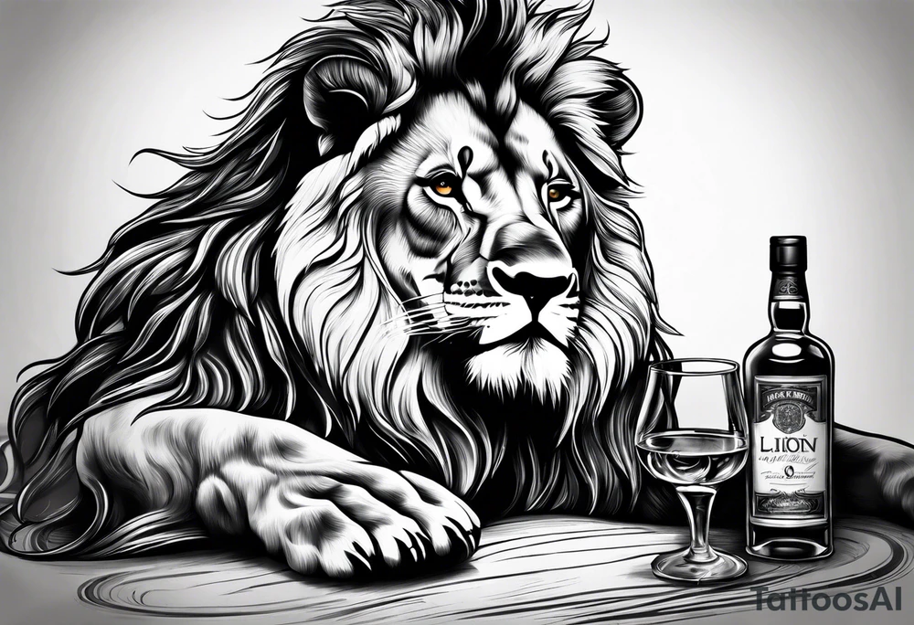 A lion drinking whiskey tattoo idea