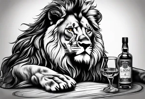 A lion drinking whiskey tattoo idea