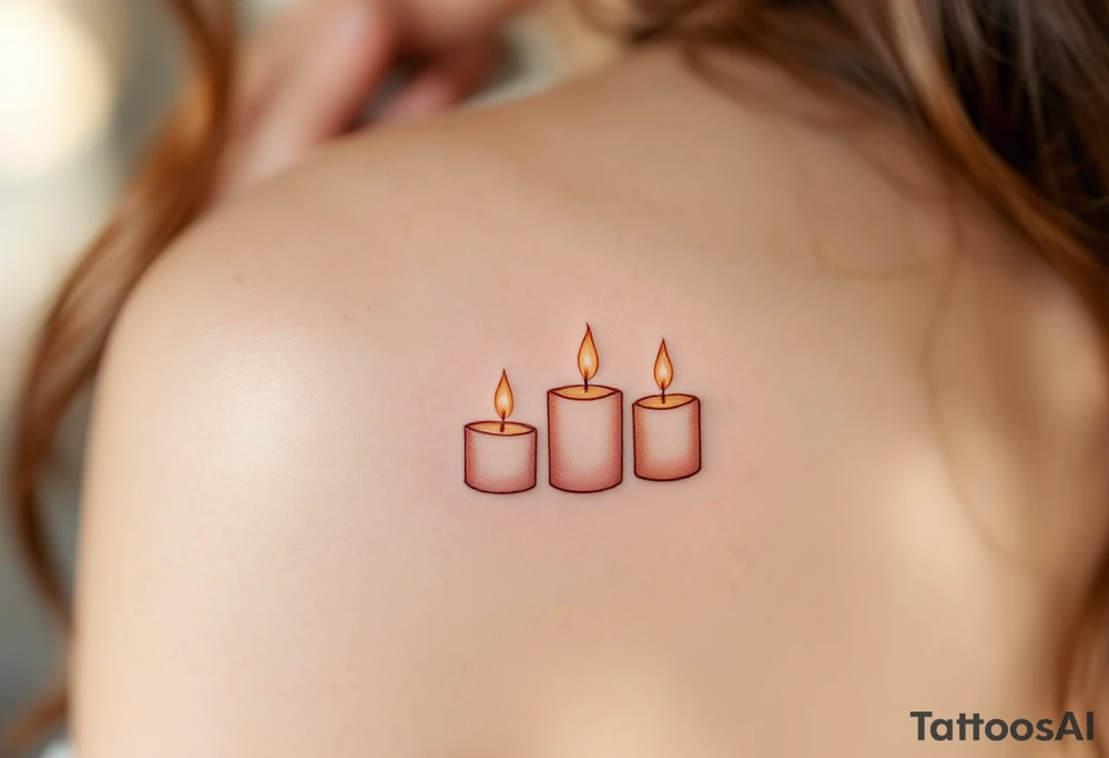 Three softly glowing candles in white, blush, and deep gold, symbolizing warmth, guidance, and eternal devotion. tattoo idea