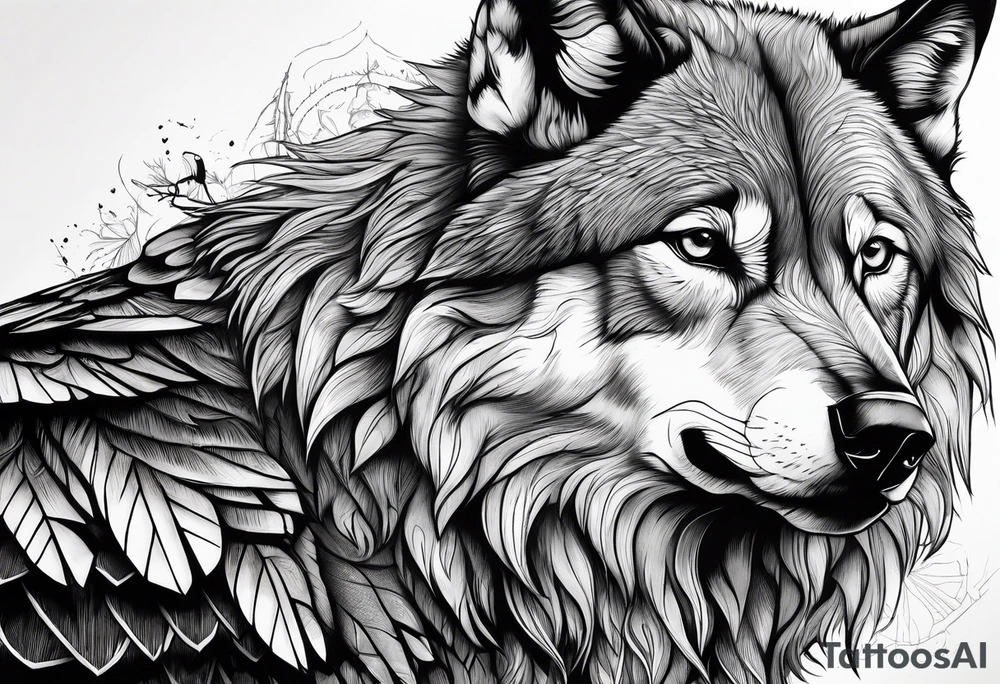 a wolf with a Raven tattoo idea