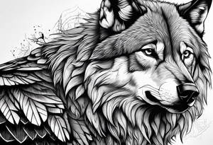 a wolf with a Raven tattoo idea
