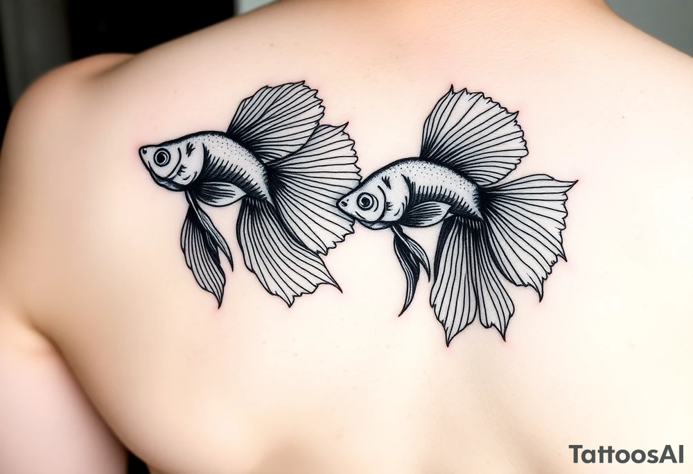 Two bettas fancy tailed swimming tattoo idea