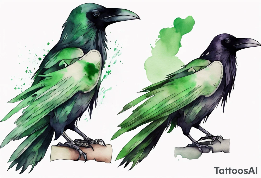 a raven wearing a green scarf tattoo idea