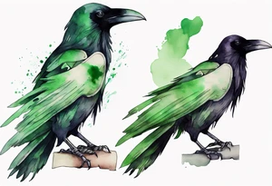 a raven wearing a green scarf tattoo idea