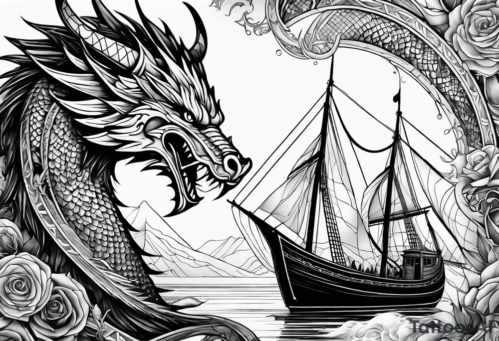 Valhalla viking boat dragon tattoo idea
