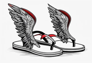 A pair of red wings and flip flops on the beach tattoo idea