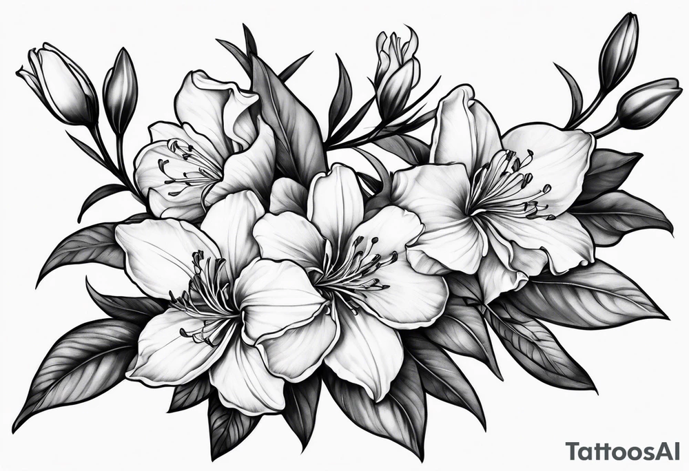 5-petal azaleas along a long branch tattoo idea