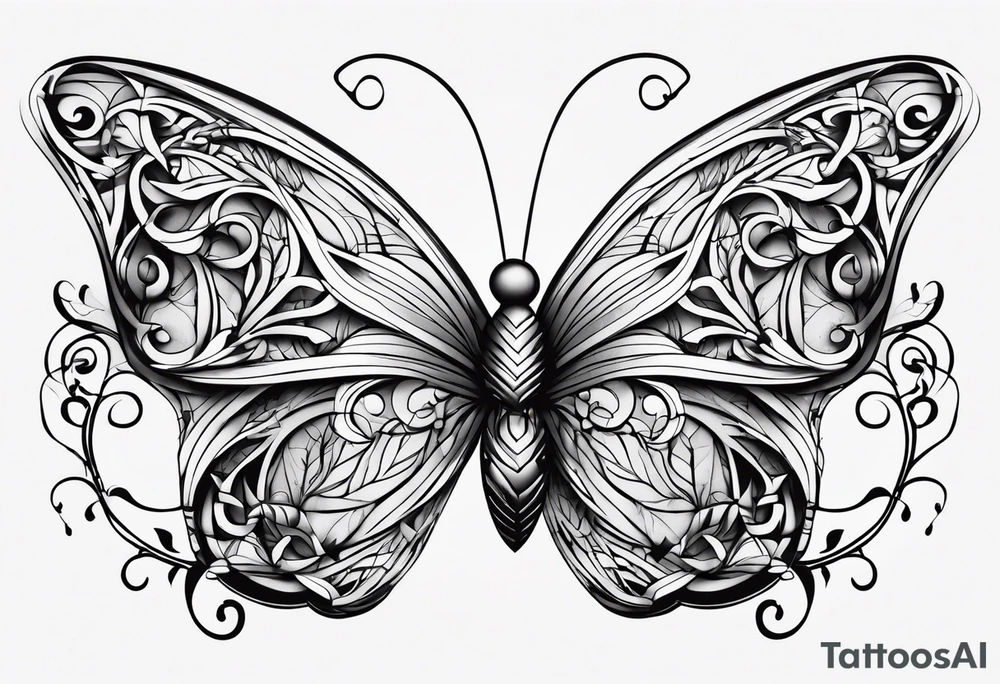 Number 444 intertwine  butterfly and vines tattoo idea
