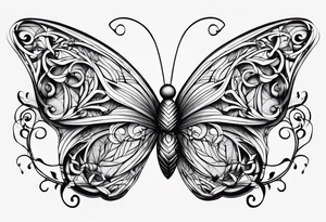 Number 444 intertwine  butterfly and vines tattoo idea