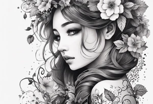 Anime robot covered in flowery vines, forearm tattoo tattoo idea