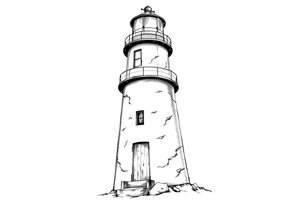 Lighthouse with beams of light with a few windows and an old door with tattoo idea