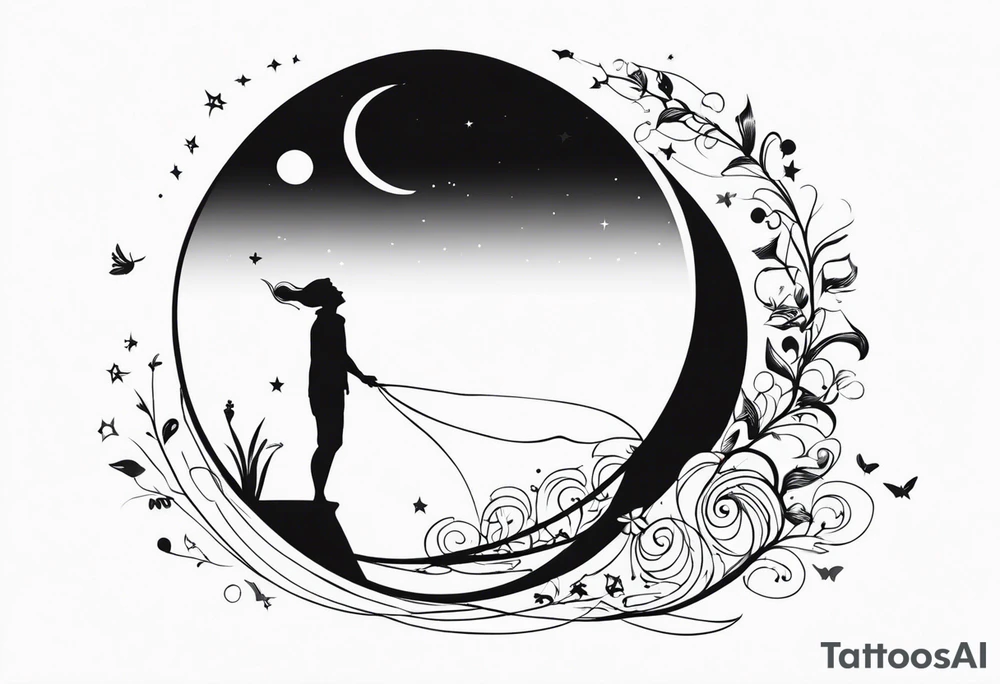 man asking the moon for a fairy to appear tattoo idea