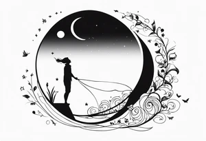 man asking the moon for a fairy to appear tattoo idea