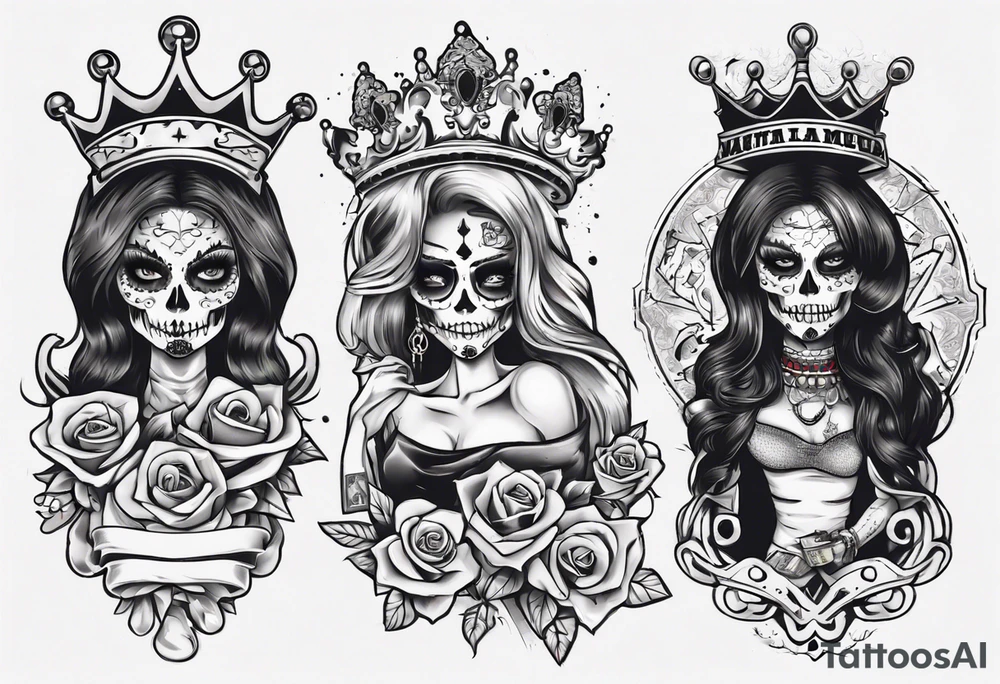 santa la muerta with money and crown
on the card tattoo idea