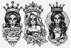 santa la muerta with money and crown
on the card tattoo idea