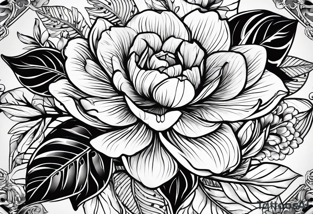 Florais com folhas em traços finos que se encaixe no braço ou perna tattoo idea