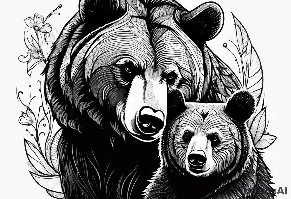 mother bear with cub facing each other looking at each other tattoo idea