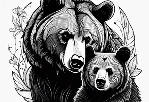 mother bear with cub facing each other looking at each other tattoo idea